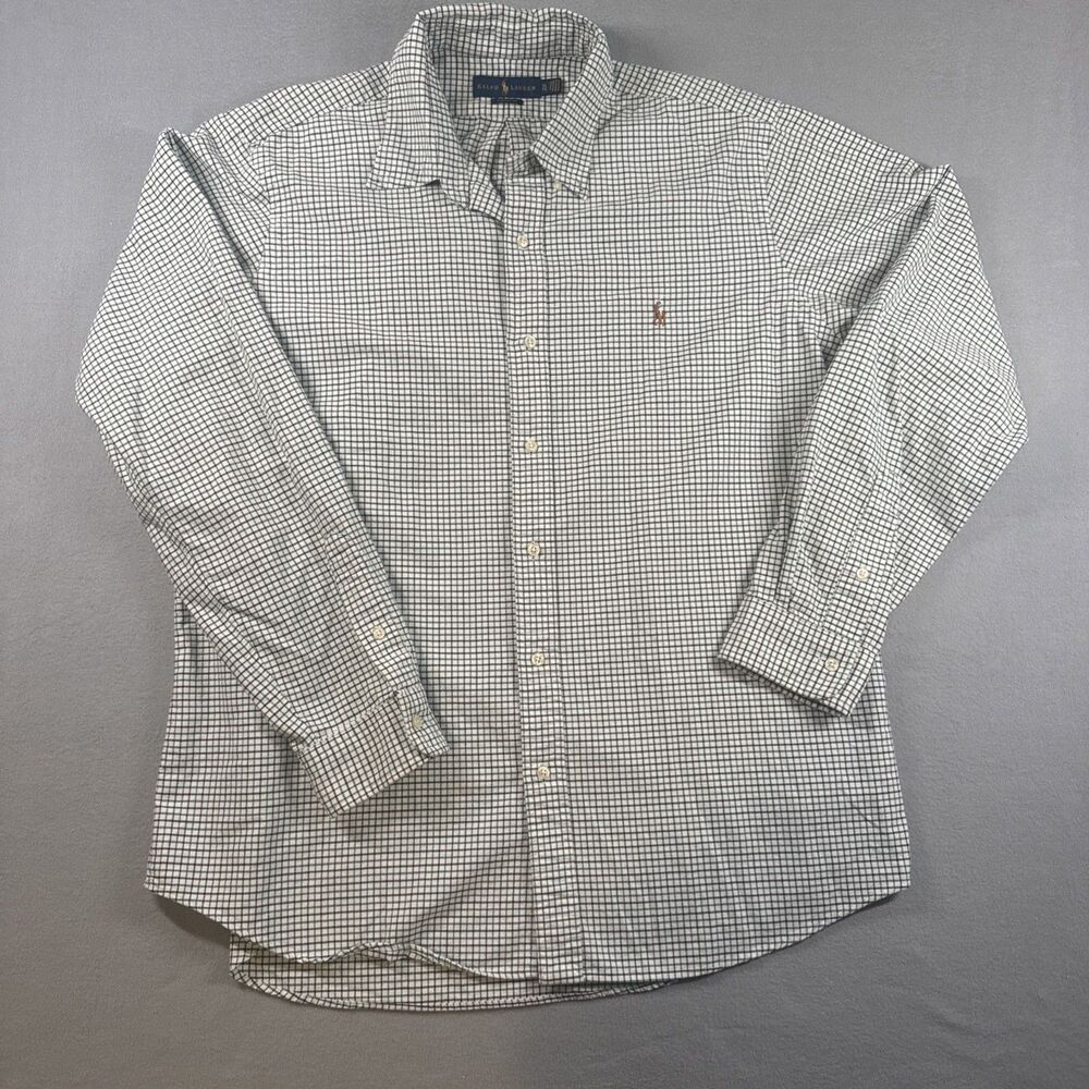 Polo Ralph Lauren Shirt Mens XL  White Blue green Check Classic Fit Button Down